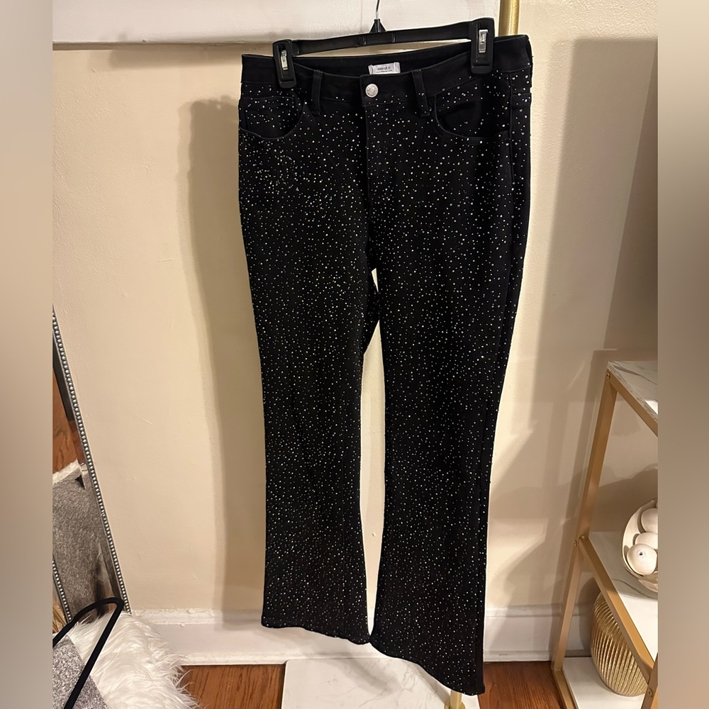Black denim flares with jewels size 30